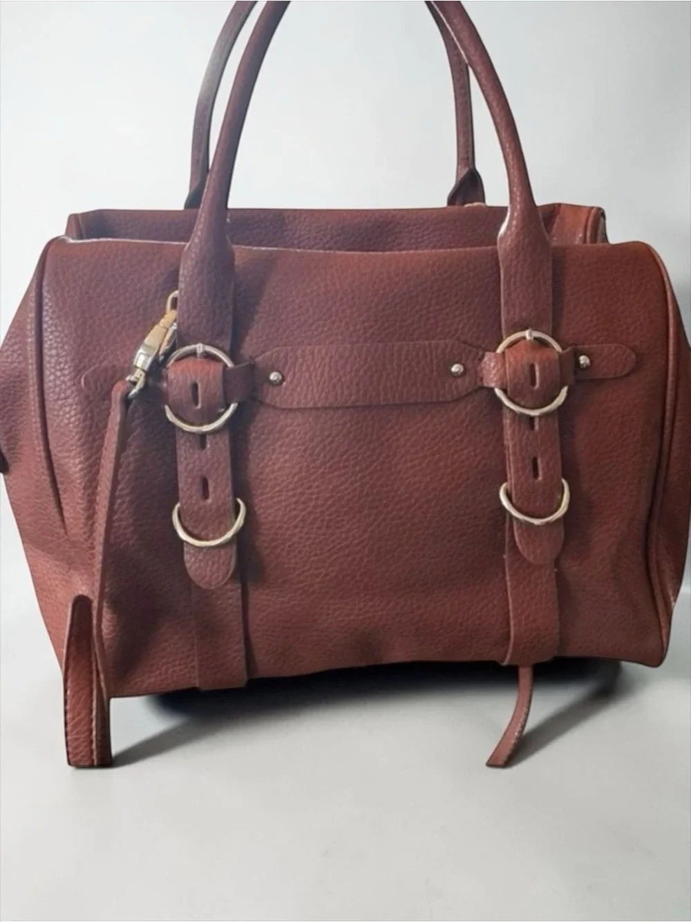 Nine West Brown Vegan Leather Satchel Tote Crossbody Purse